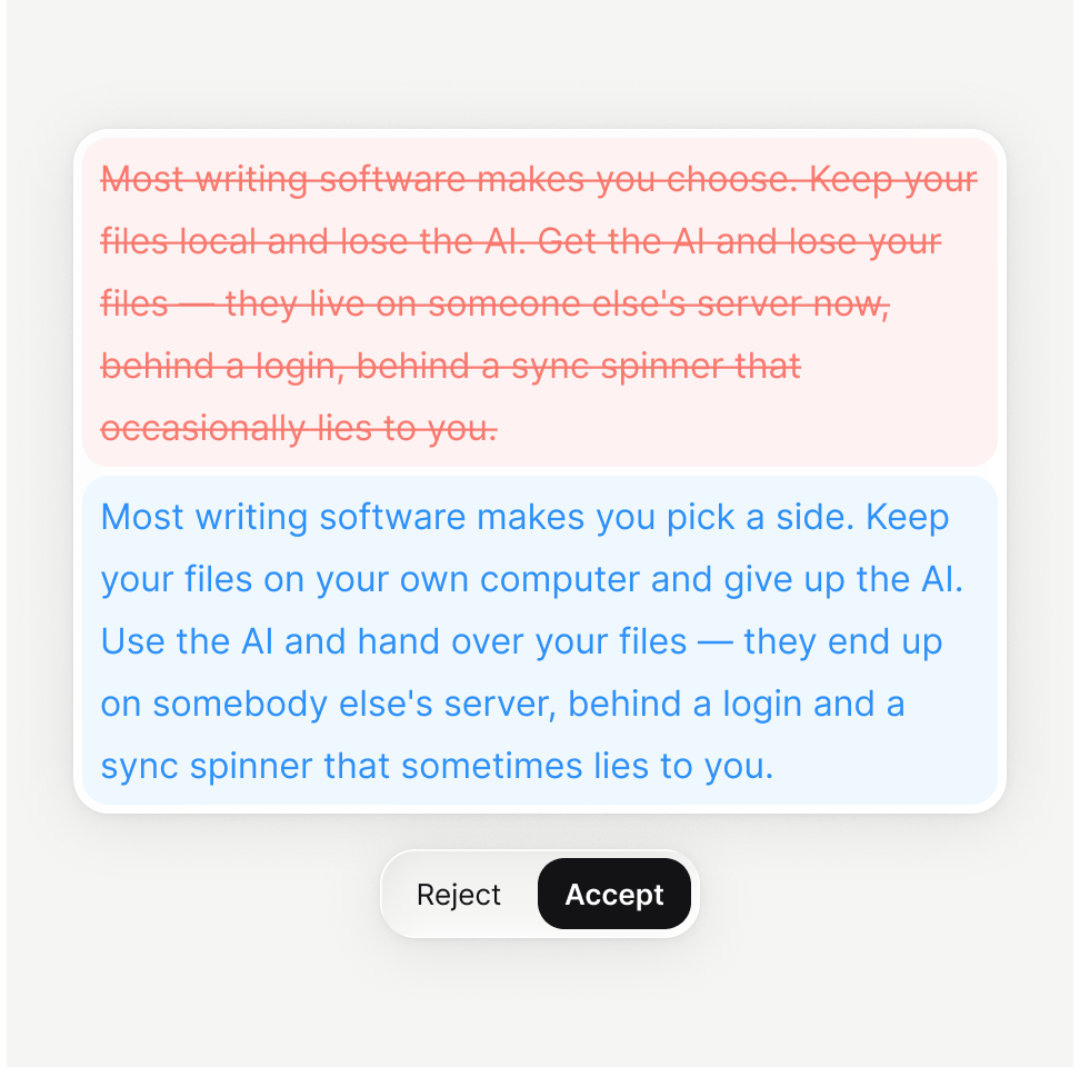 AI suggestion diff with accept and reject